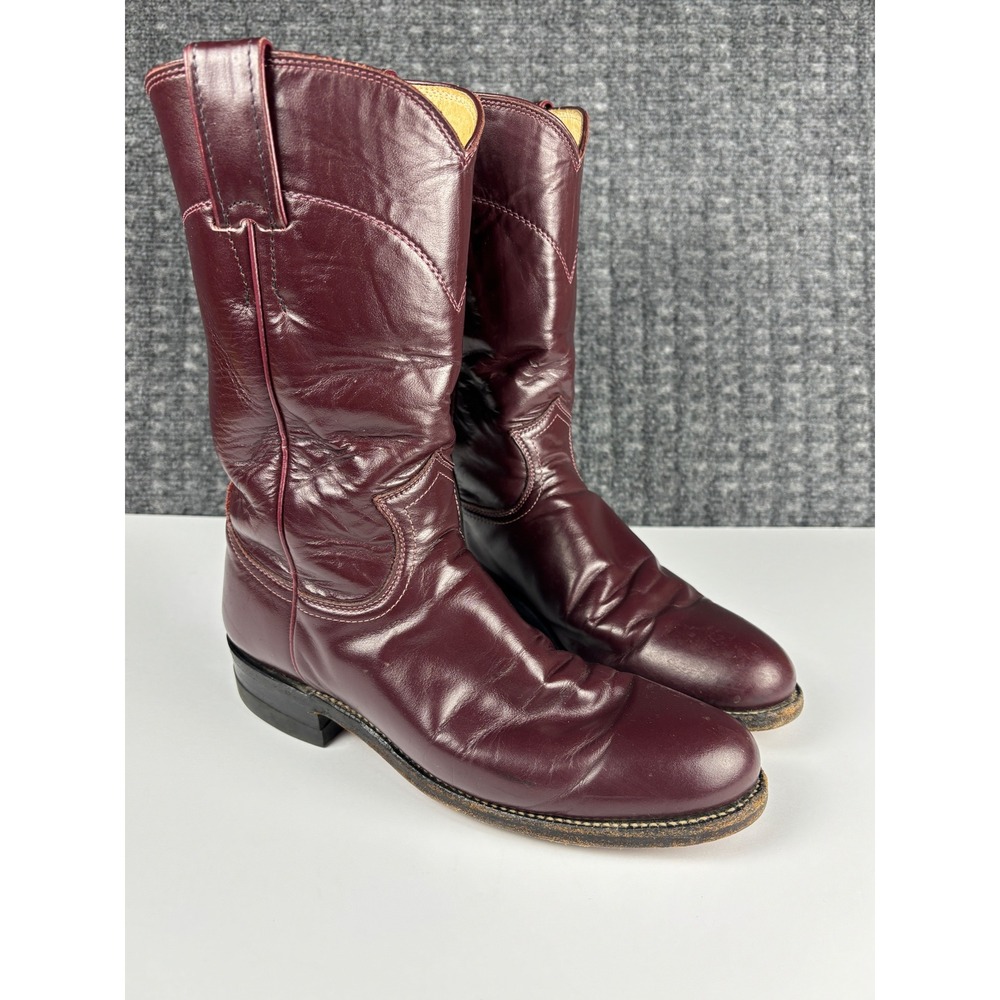 Justin L3068 Roper Western Boots Leather Round Toe 5.5 B Burgundy Vintage USA